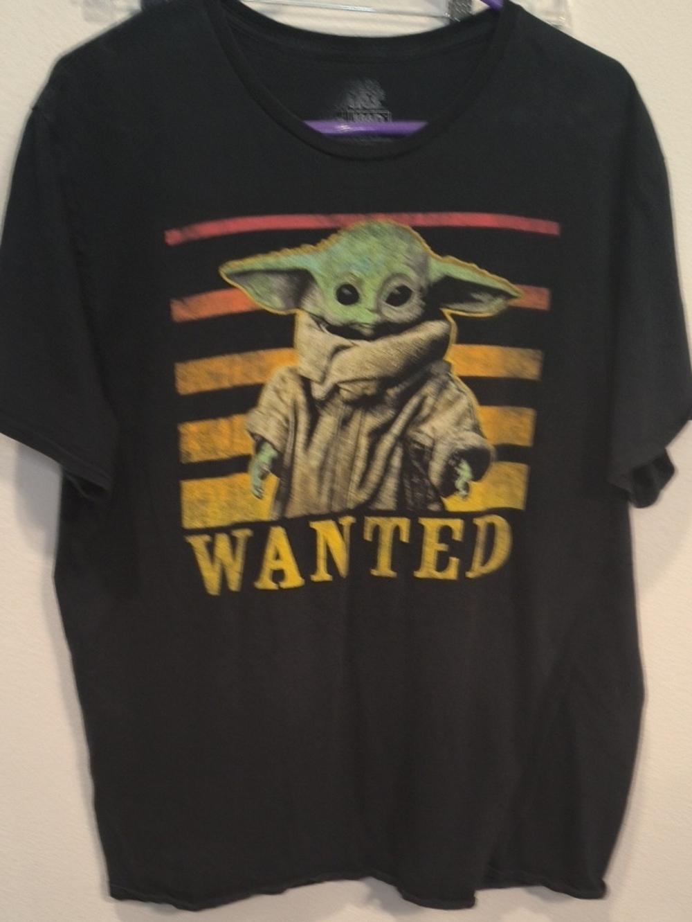 Star Wars Black Tee with Green Grogu 'Wanted' Graphic XL